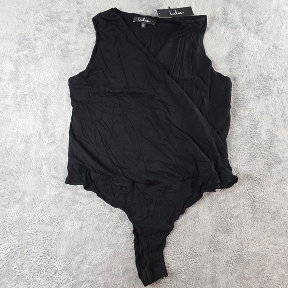 Lulus Tops - Lulus Women XL Black Bodysuit Surplice V-Neck Sleeveless Crossover Wrap Stretch